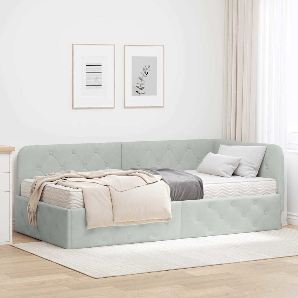 Hoekbedframe Lichtgrijs 90 x 190 cm Fluweel is nu te koop bij PeponiXL, paradijselijk wonen!