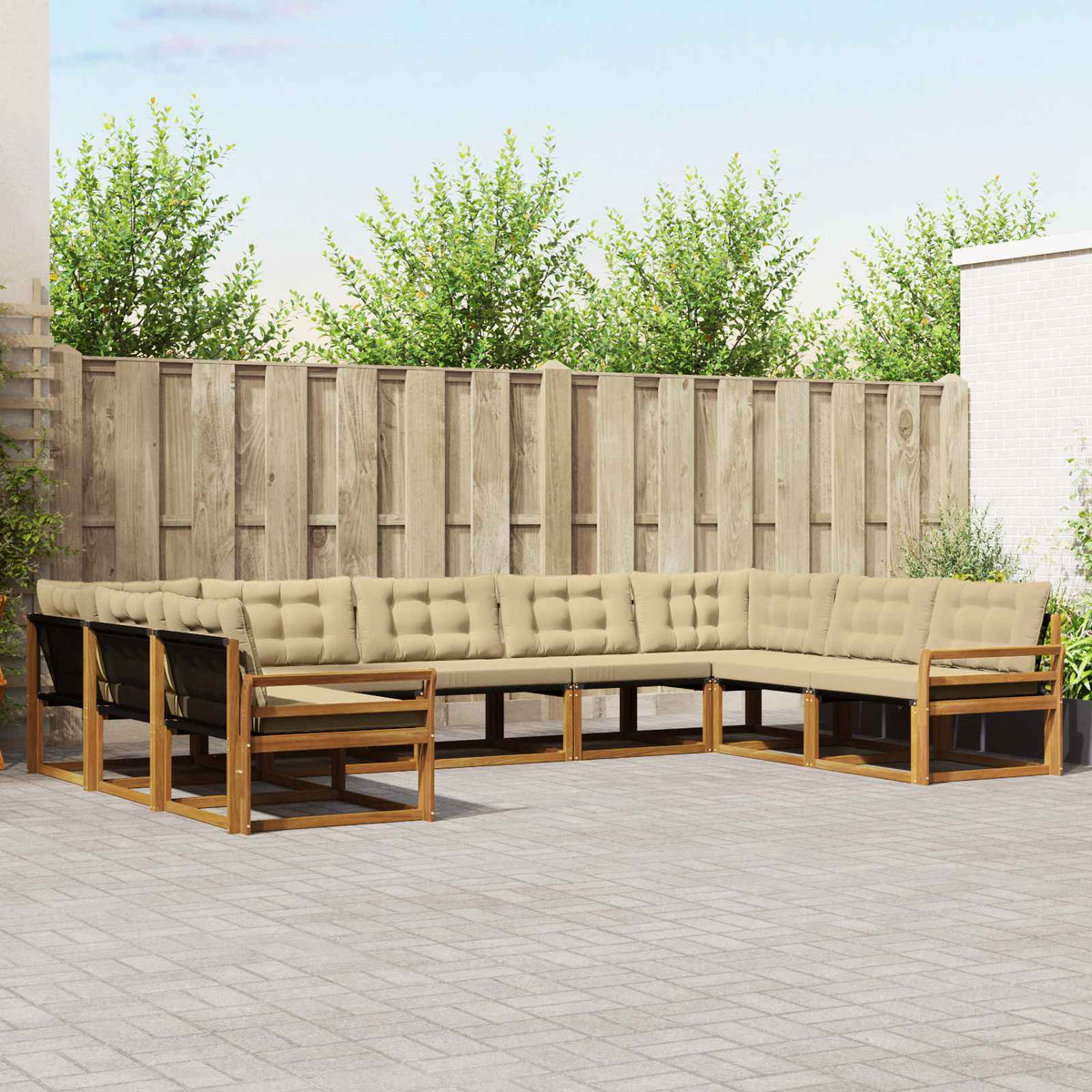 Buiten bankenset met kussen 9 pcs Natuurlijk en Beige is nu te koop bij PeponiXL, paradijselijk wonen!