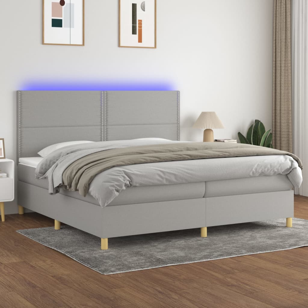 Boxspring met matras en LED stof lichtgrijs 200x200 cm is nu te koop bij PeponiXL, paradijselijk wonen!