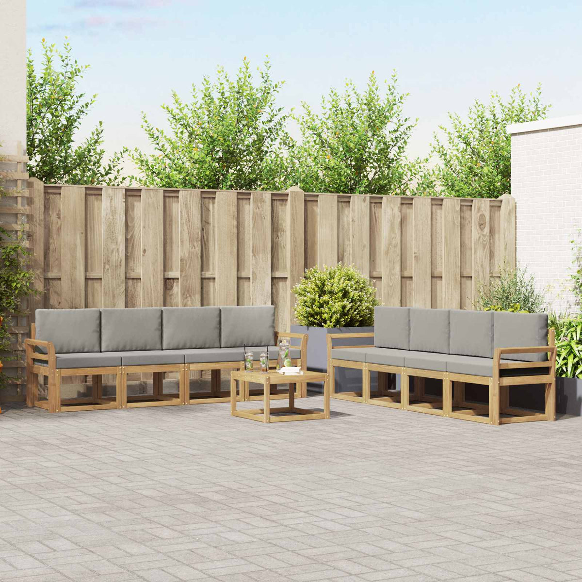 Buiten bankenset 9 pcs Wit en Lichtgrijs 59 x 59 x 37 cm is nu te koop bij PeponiXL, paradijselijk wonen!