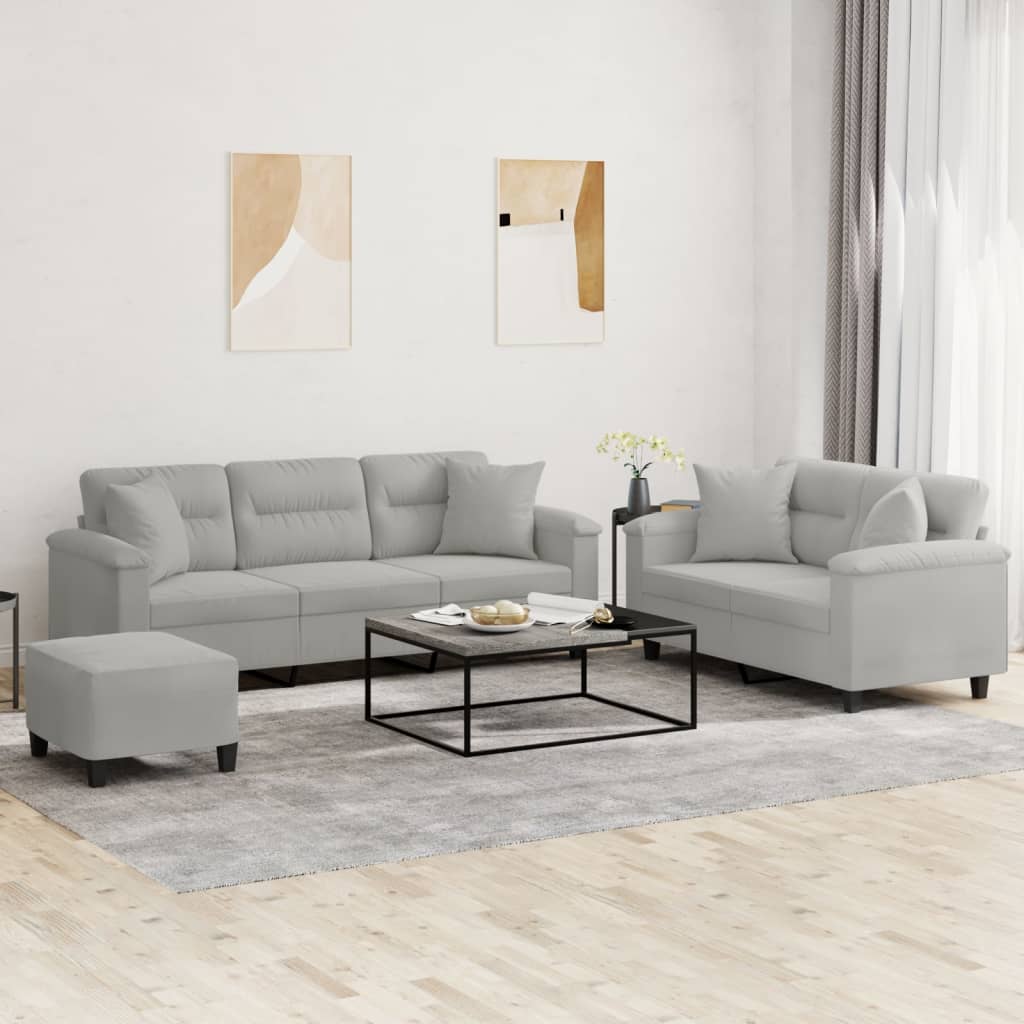 3-delige Loungeset met kussens microvezelstof lichtgrijs is nu te koop bij PeponiXL, paradijselijk wonen!