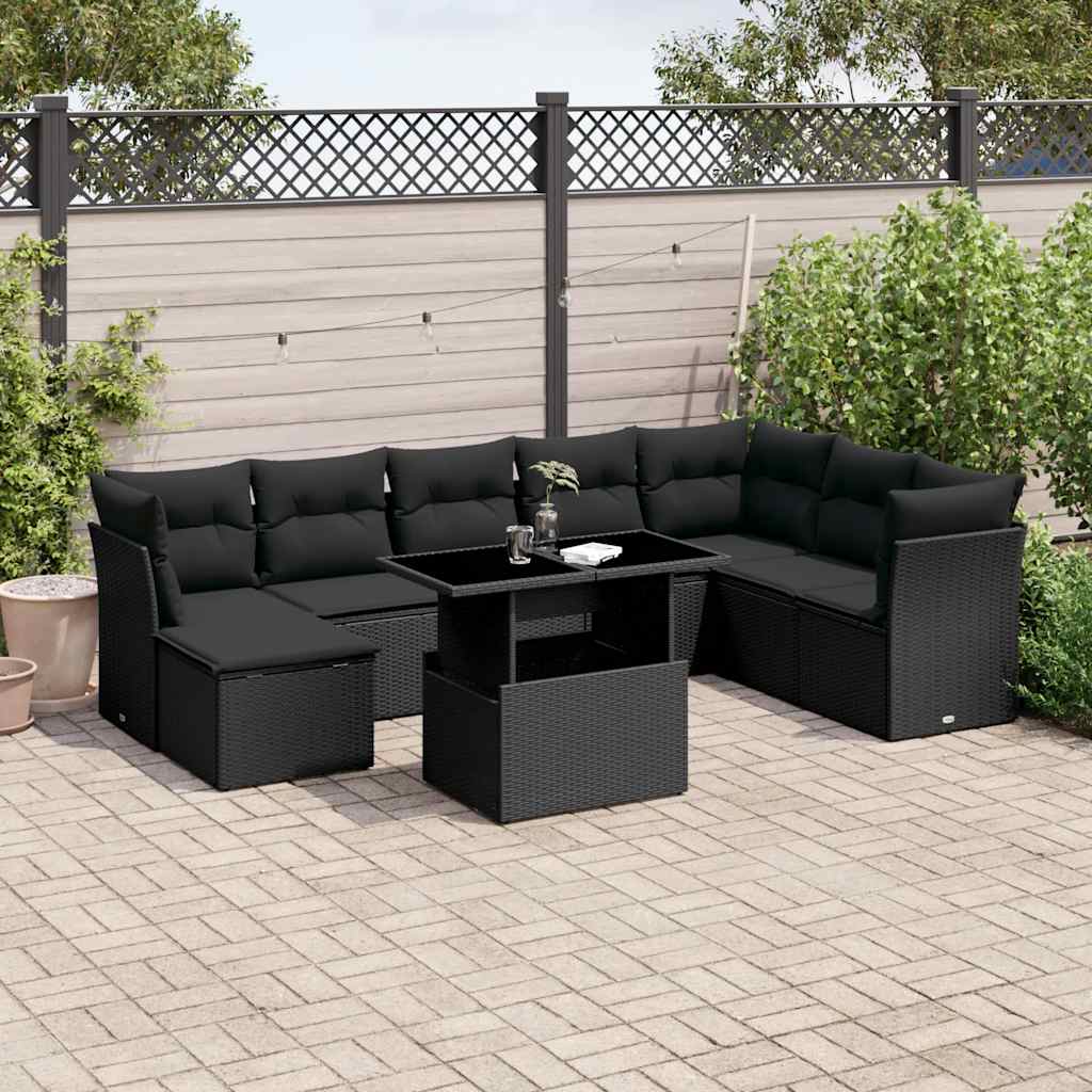 9-delige Loungeset met kussens poly rattan zwart is nu te koop bij PeponiXL, paradijselijk wonen!