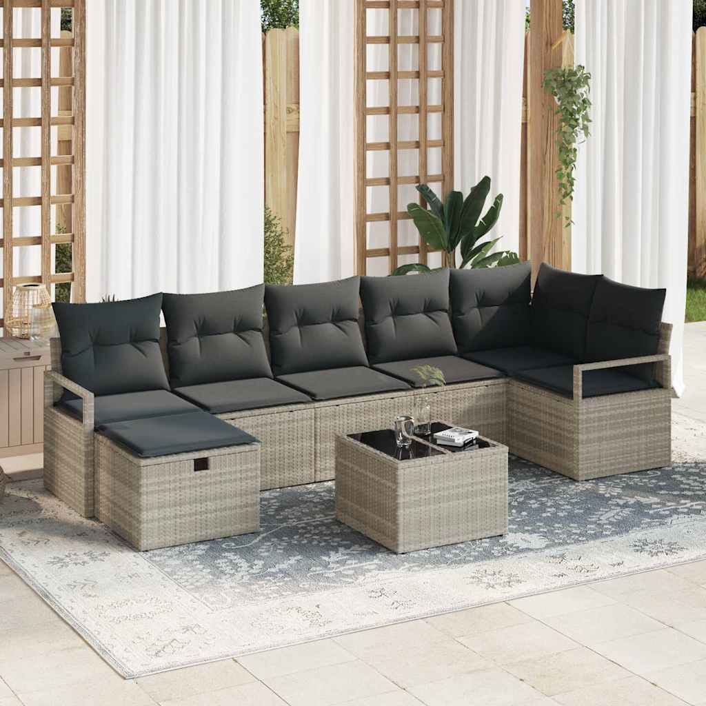 Bankstel 8 st 7-Aantal zitplaatsen Lichtgrijs poly rattan is nu te koop bij PeponiXL, paradijselijk wonen!