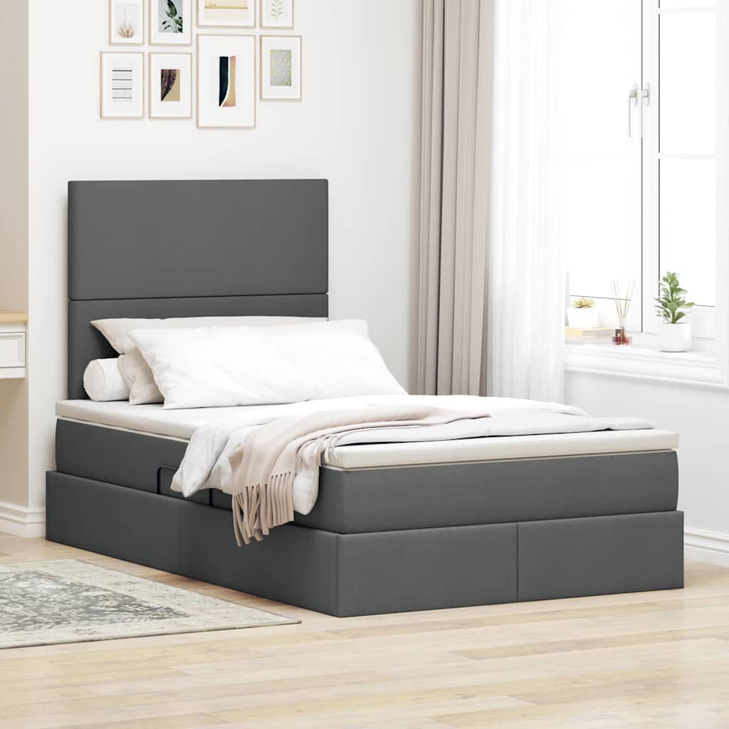 Opbergbed met LED met matras Donkergrijs 120 x 190 cm Polyester is nu te koop bij PeponiXL, paradijselijk wonen!