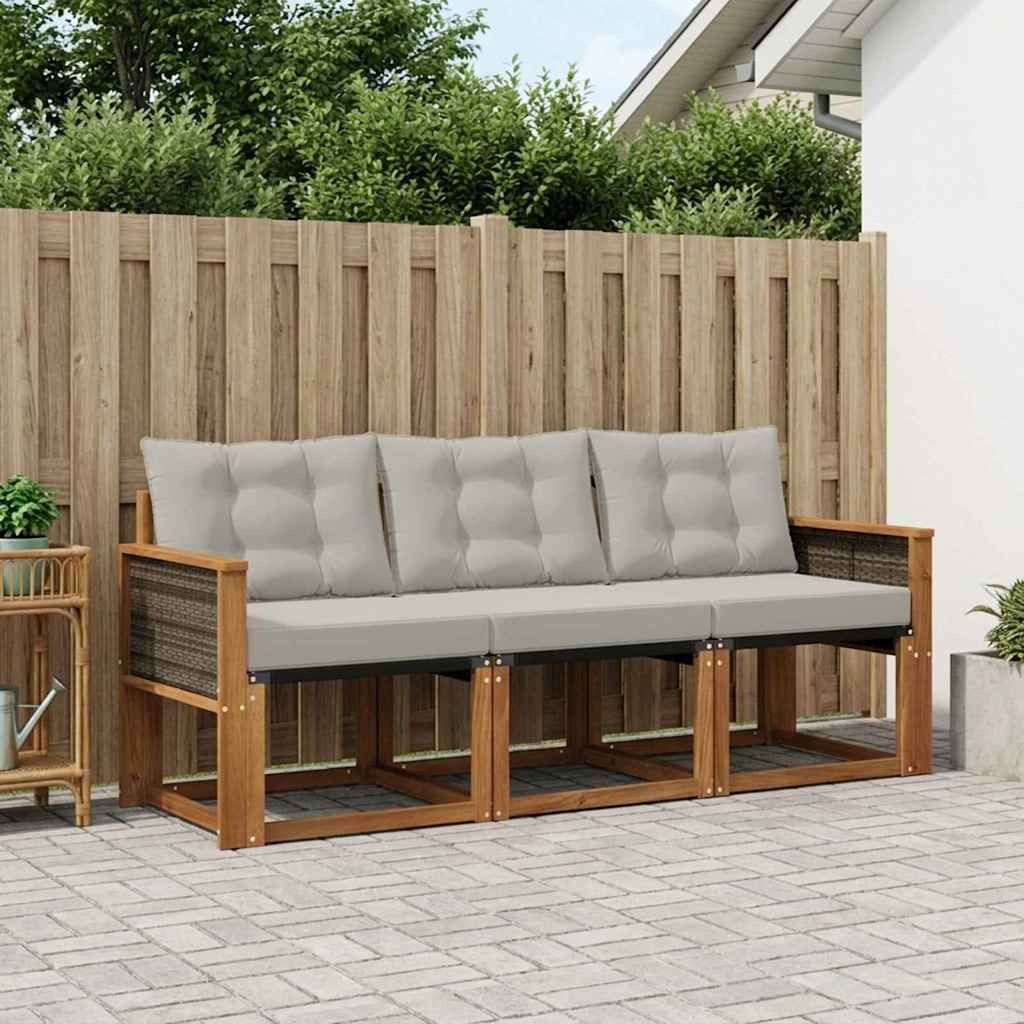Buiten bankenset met kussen 3 pcs Naturel en lichtgrijs is nu te koop bij PeponiXL, paradijselijk wonen!