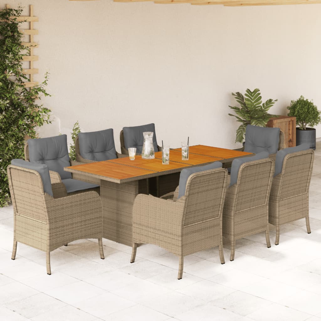 9-delige Tuinset met kussens poly rattan beige is nu te koop bij PeponiXL, paradijselijk wonen!