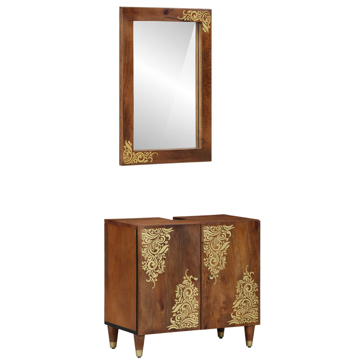 Badkamerkastenset 2 pcs Honingbruin Massief Mango Hout is nu te koop bij PeponiXL, paradijselijk wonen!