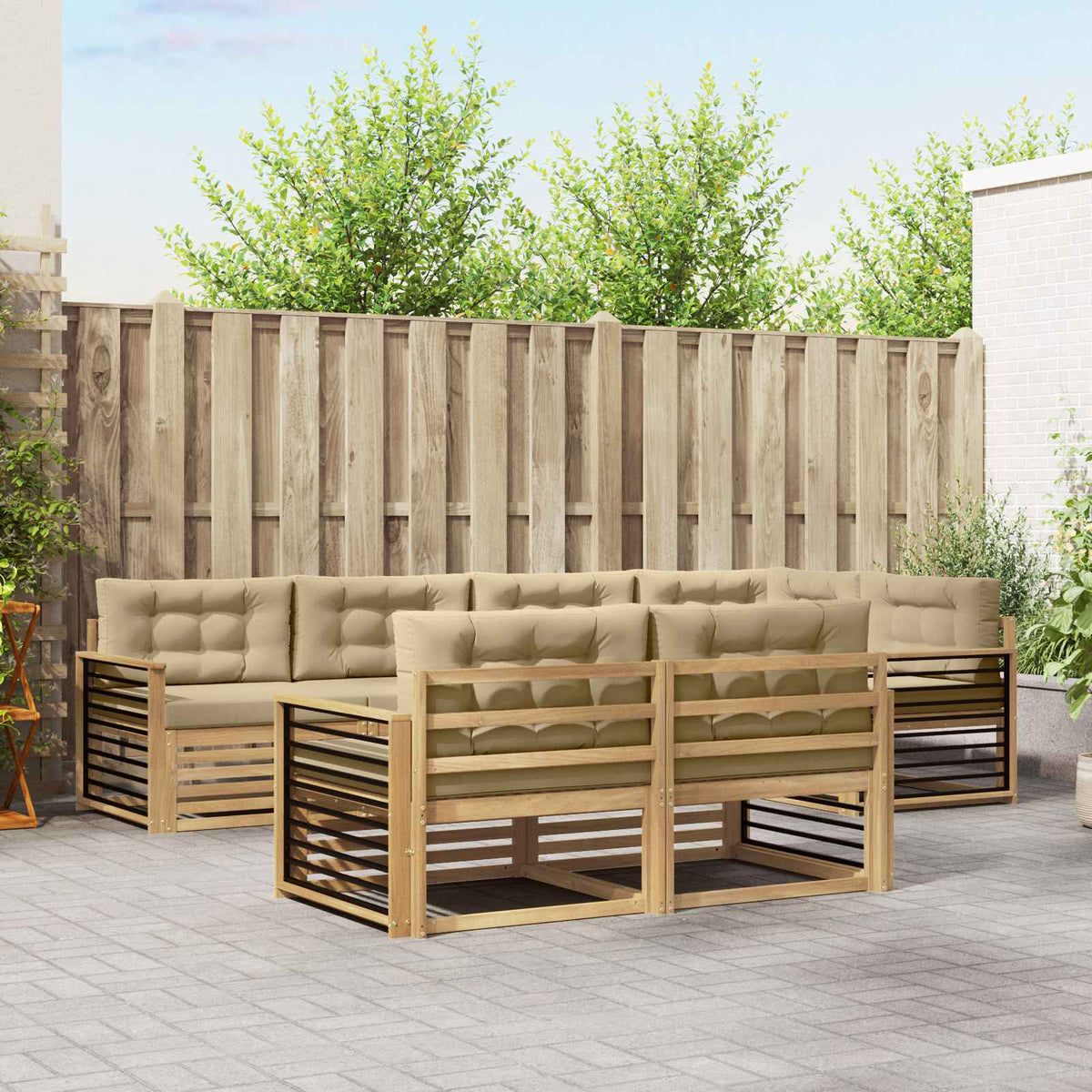 Buiten bankenset met kussen 7 pcs Wit en Beige Polyester is nu te koop bij PeponiXL, paradijselijk wonen!