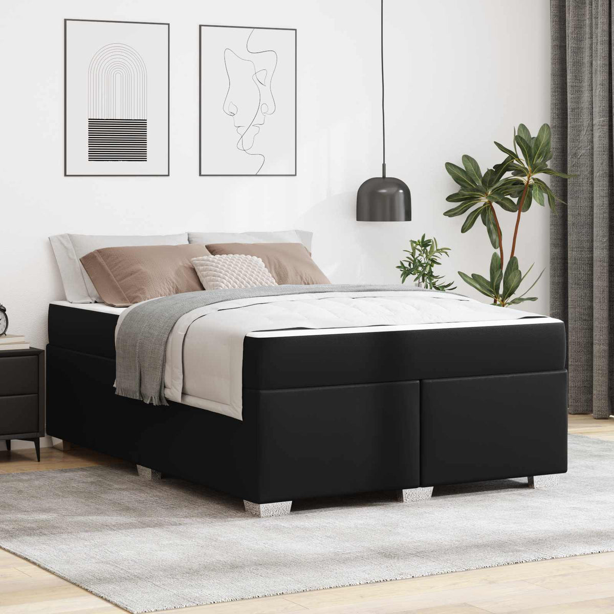 Bedframe met matras Zwart 160 x 200 cm Stof is nu te koop bij PeponiXL, paradijselijk wonen!