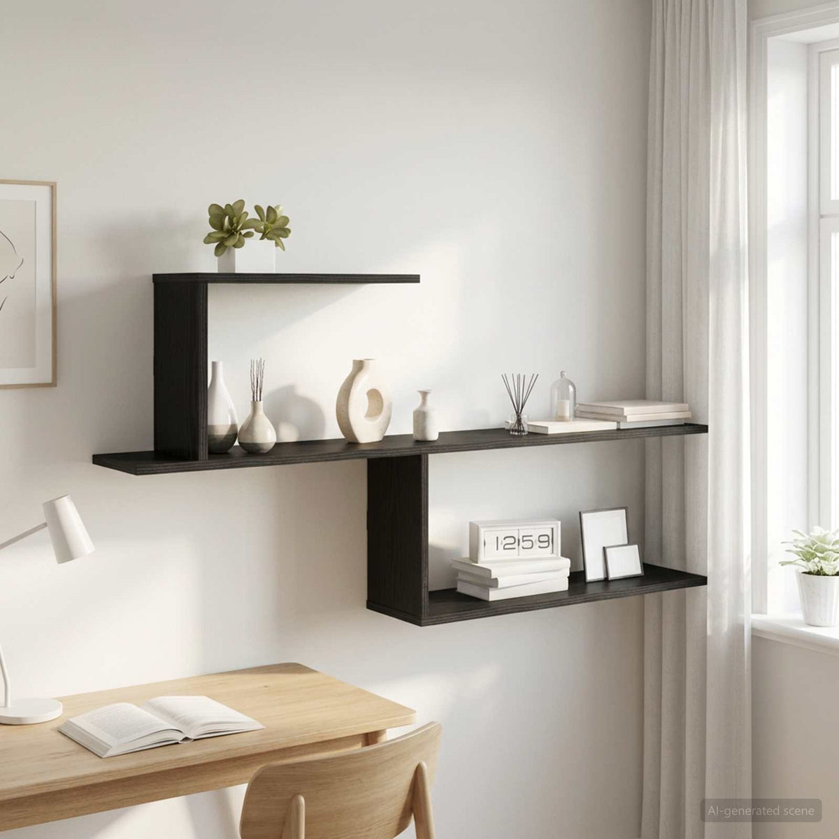 Wandplank Zwart eiken 122 x 18 x 60 cm Bewerkt hout is nu te koop bij PeponiXL, paradijselijk wonen!