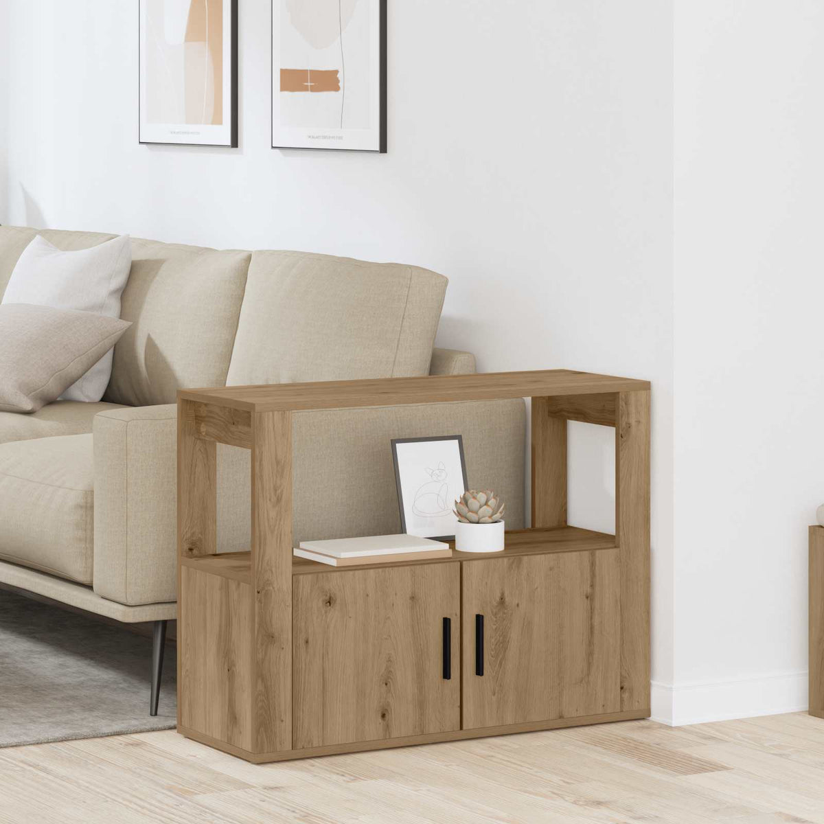 Dressoir artisanaal eikenkleurig 80 x 30 x 60 cm Bewerkt hout is nu te koop bij PeponiXL, paradijselijk wonen!