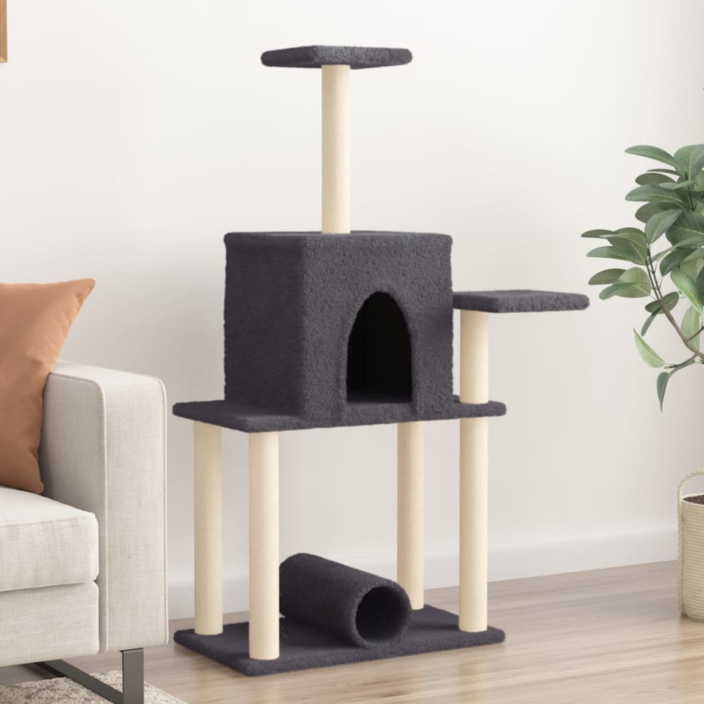 Kattenmeubel met sisal krabpalen 122 cm donkergrijs is nu te koop bij PeponiXL, paradijselijk wonen!