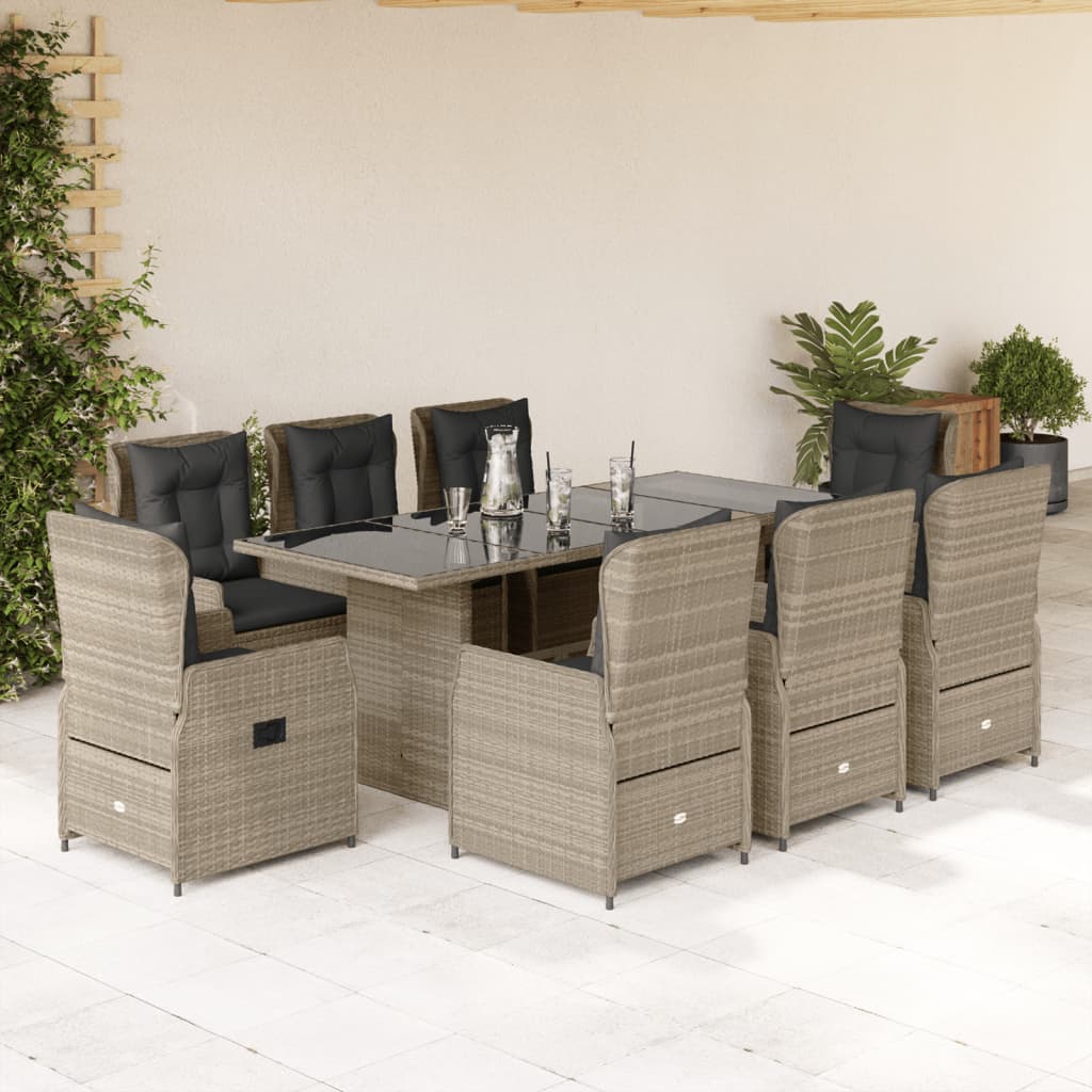 9-delige Tuinset met kussens poly rattan lichtgrijs is nu te koop bij PeponiXL, paradijselijk wonen!
