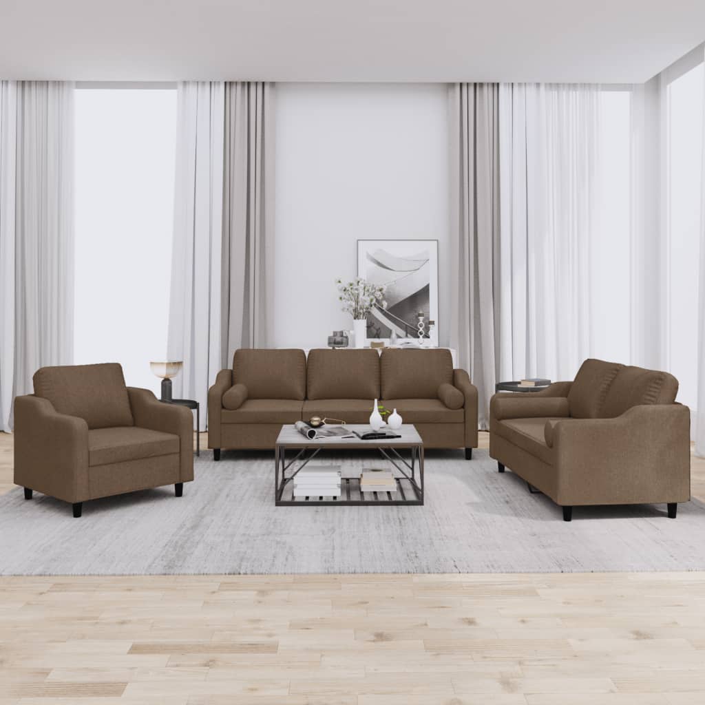3-delige Loungeset met kussens stof bruin is nu te koop bij PeponiXL, paradijselijk wonen!