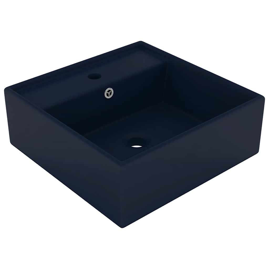 Wastafel met overloop vierkant 41x41cm keramiek mat donkerblauw is nu te koop bij PeponiXL, paradijselijk wonen!