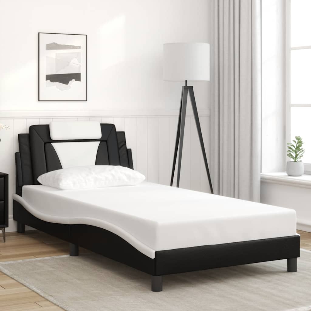 Bedframe "Viana" zonder matras kunstleer zwart en wit 100x200 cm is nu te koop bij PeponiXL, paradijselijk wonen!