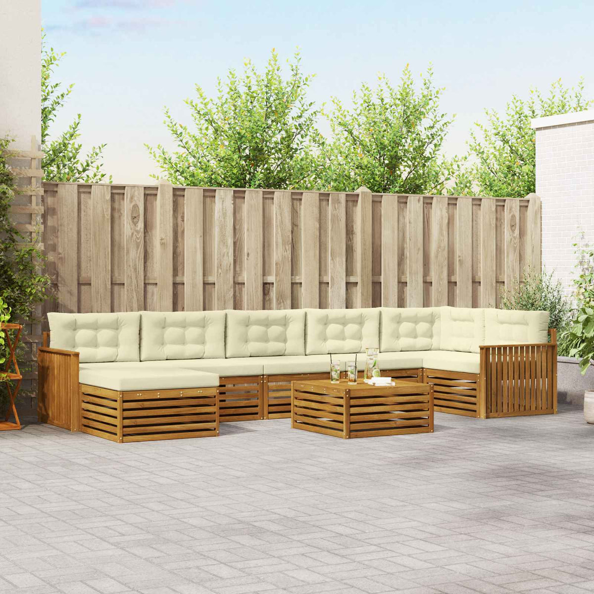 Buiten bankenset met kussen 8 pcs Natuurlijk en Crème is nu te koop bij PeponiXL, paradijselijk wonen!
