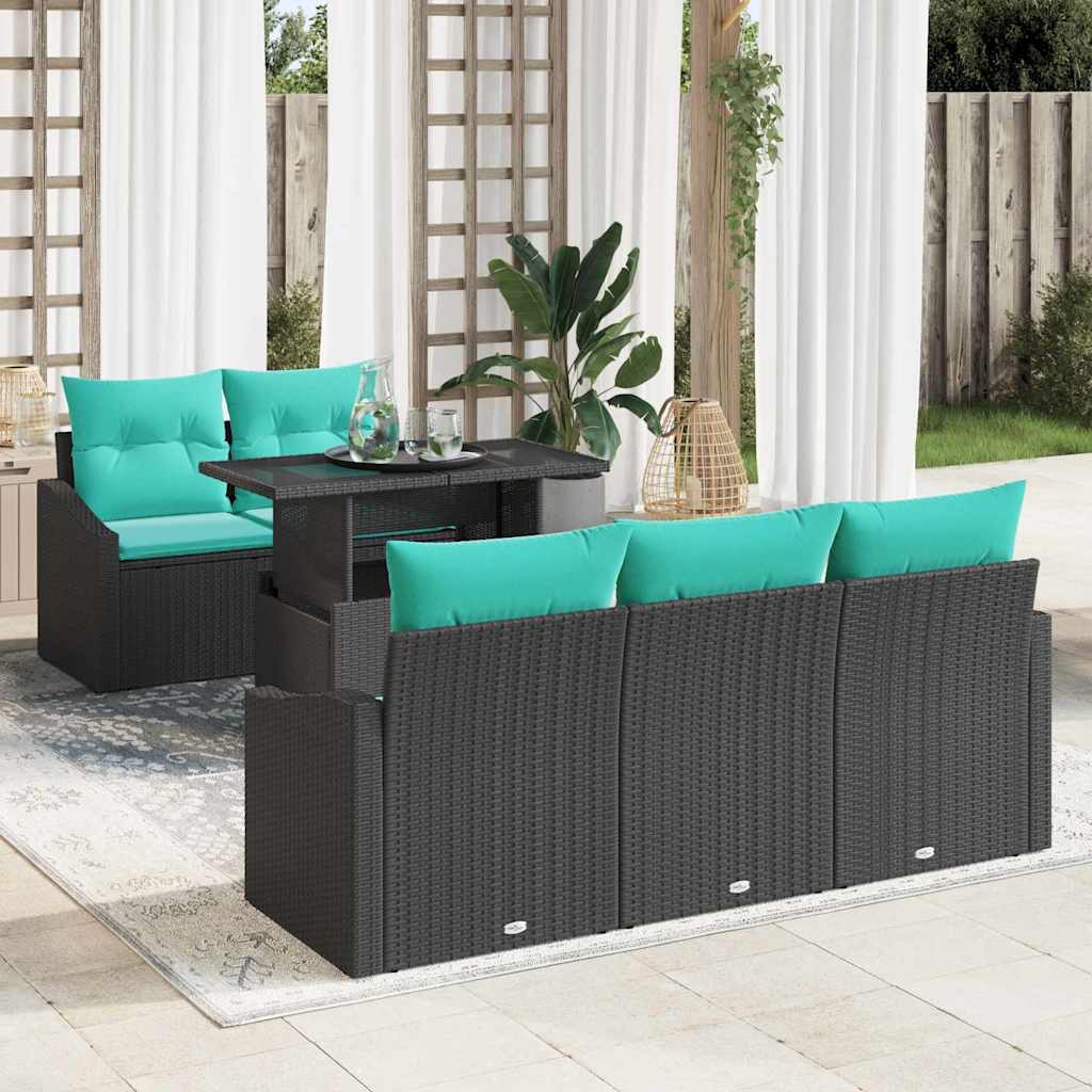 Tuin Sofa Set met kussen 6 pcs Zwart en blauw poly rattan is nu te koop bij PeponiXL, paradijselijk wonen!