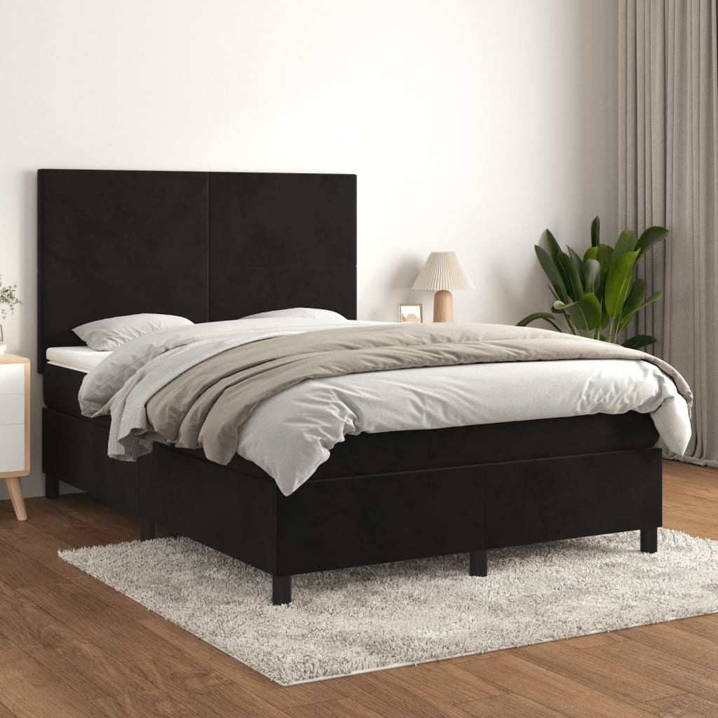 Boxspring met matras fluweel zwart 140x190 cm is nu te koop bij PeponiXL, paradijselijk wonen!