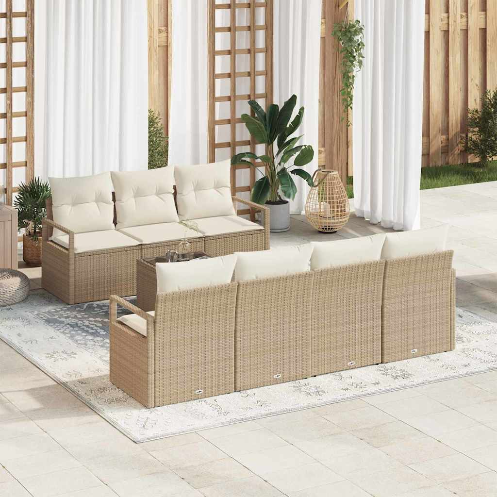 Bankstel met kussen 8 pcs Beige en Crème poly rattan is nu te koop bij PeponiXL, paradijselijk wonen!