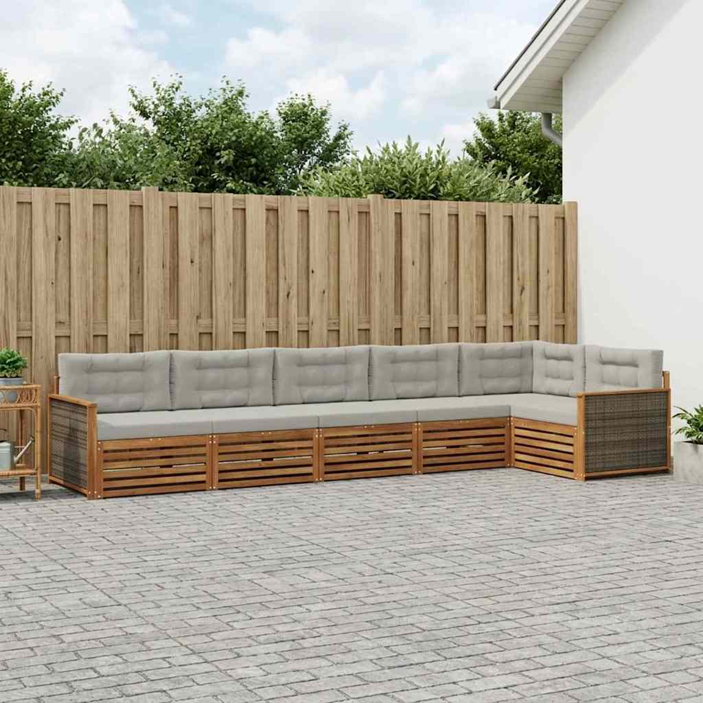 Buiten bankenset met kussen 6 pcs Naturel en lichtgrijs is nu te koop bij PeponiXL, paradijselijk wonen!