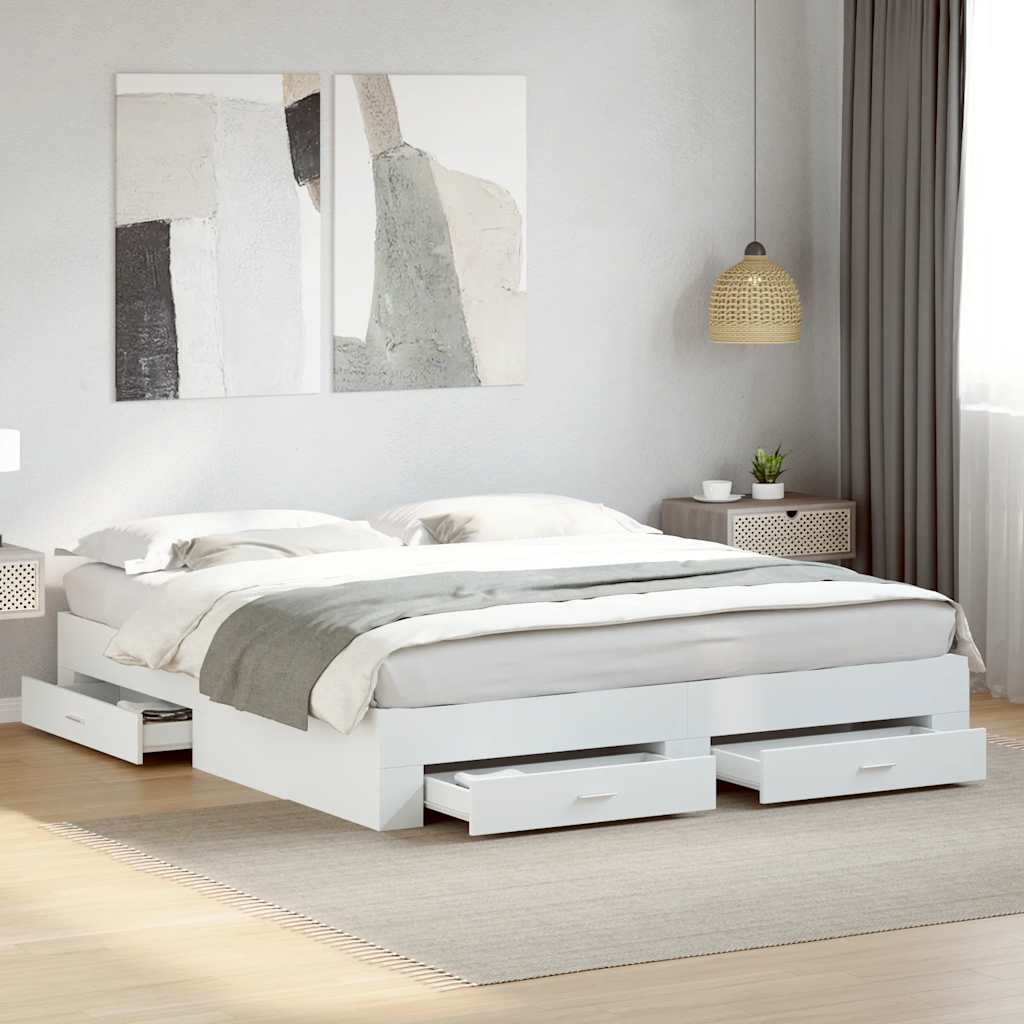 Bedframe met lades bewerkt hout wit 180x200 cm is nu te koop bij PeponiXL, paradijselijk wonen!