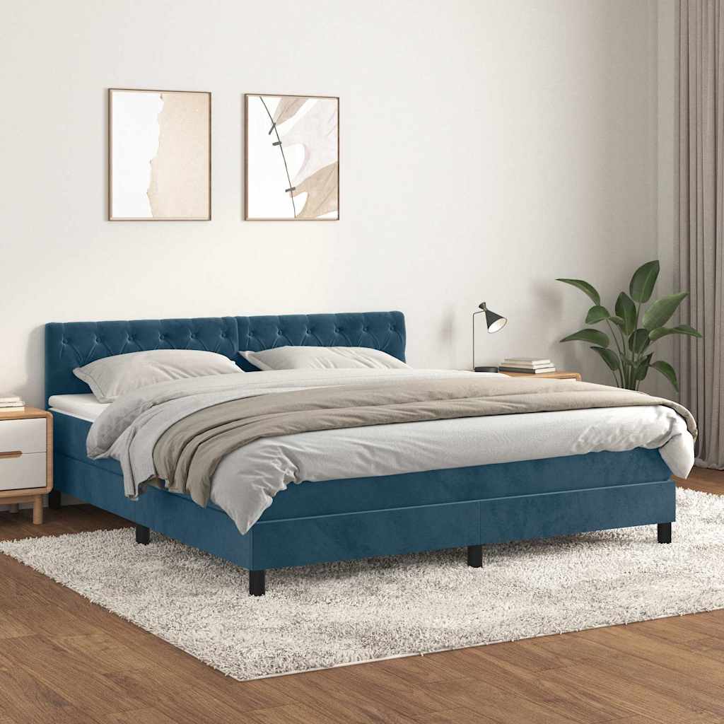 Boxspring met matras fluweel donkerblauw 160x200 cm is nu te koop bij PeponiXL, paradijselijk wonen!