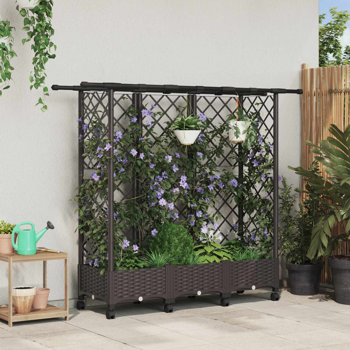 Verhoogd Bed met Trellis en Dak Bruin 164 x 40 x 127 cm PP is nu te koop bij PeponiXL, paradijselijk wonen!