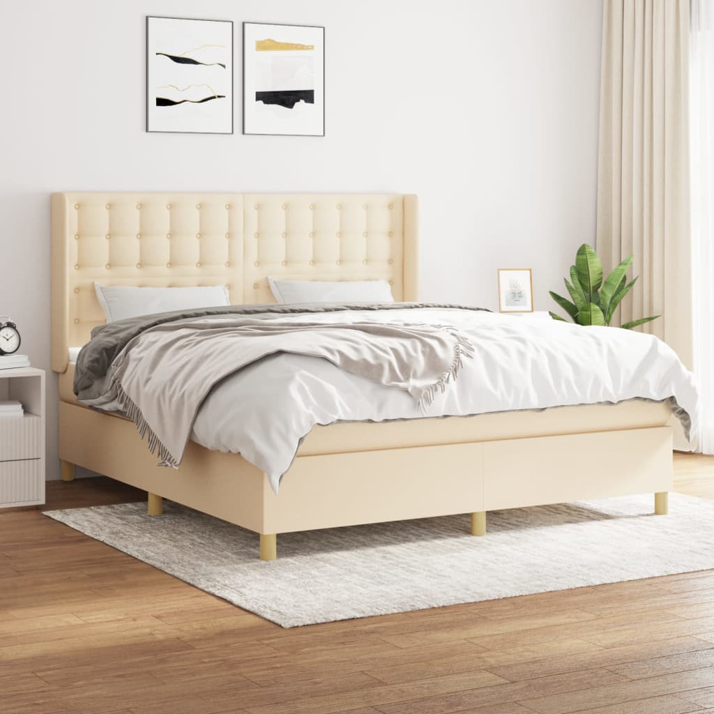 Boxspring met matras stof crèmekleurig 160x200 cm is nu te koop bij PeponiXL, paradijselijk wonen!