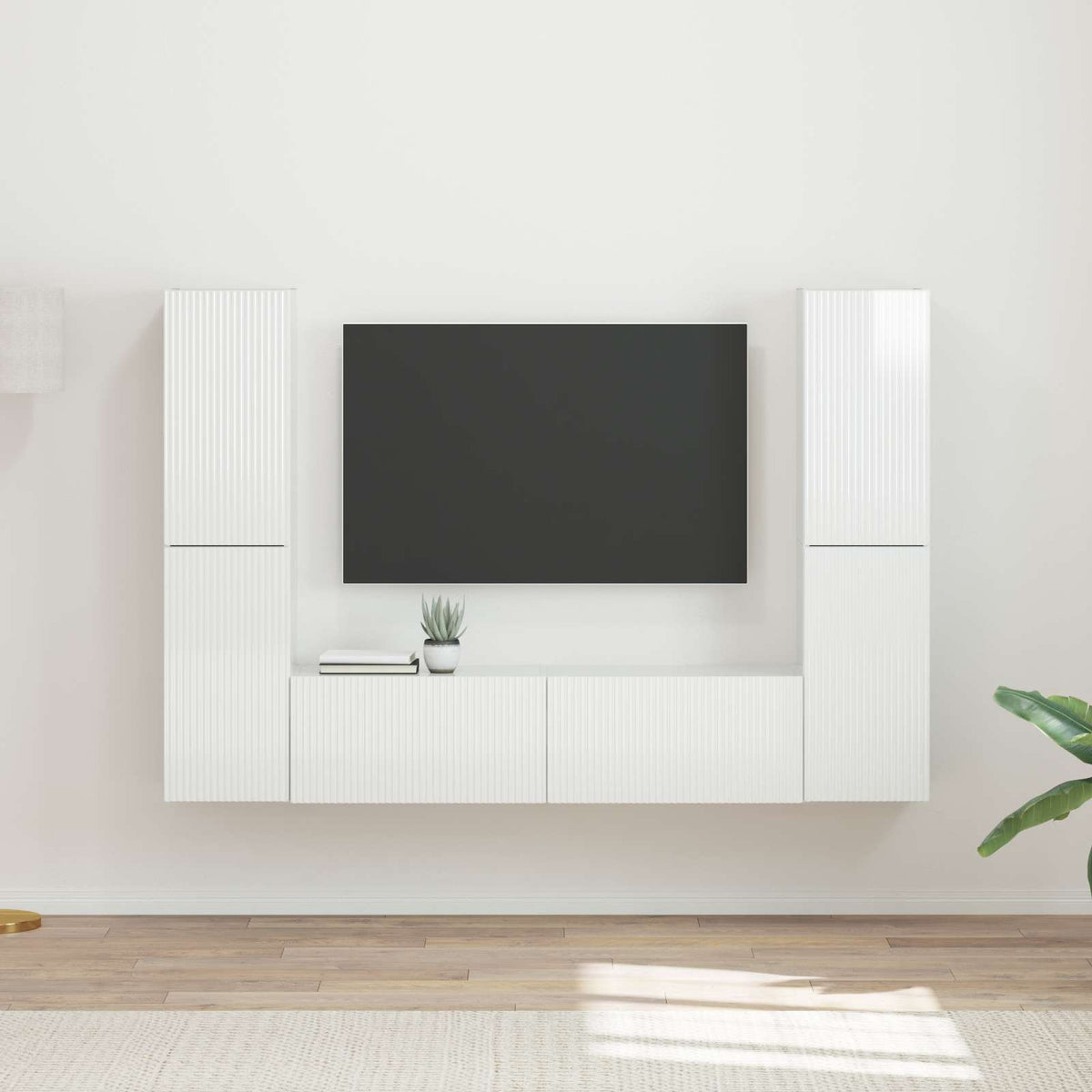 Tv-meubelset 6 pcs Hoogglans wit Bewerkt hout is nu te koop bij PeponiXL, paradijselijk wonen!
