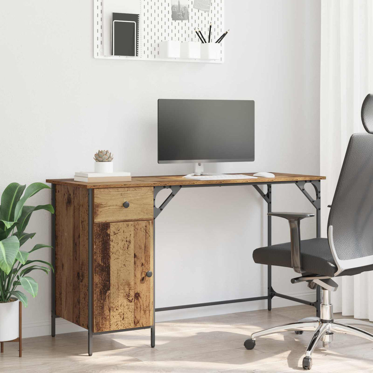 Computerbureau met lade Oud Hout 131 x 48 x 75 cm Bewerkt hout is nu te koop bij PeponiXL, paradijselijk wonen!