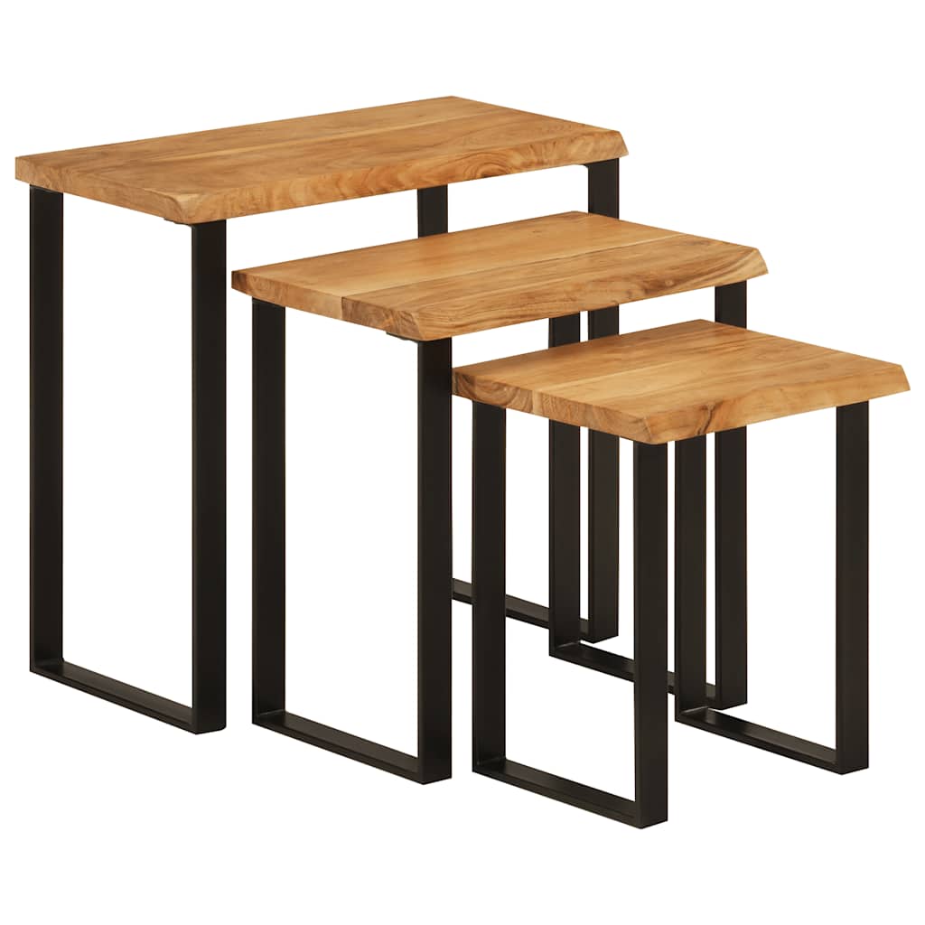 Tafeltjesset 3 st met natuurlijke rand massief acaciahout is nu te koop bij PeponiXL, paradijselijk wonen!