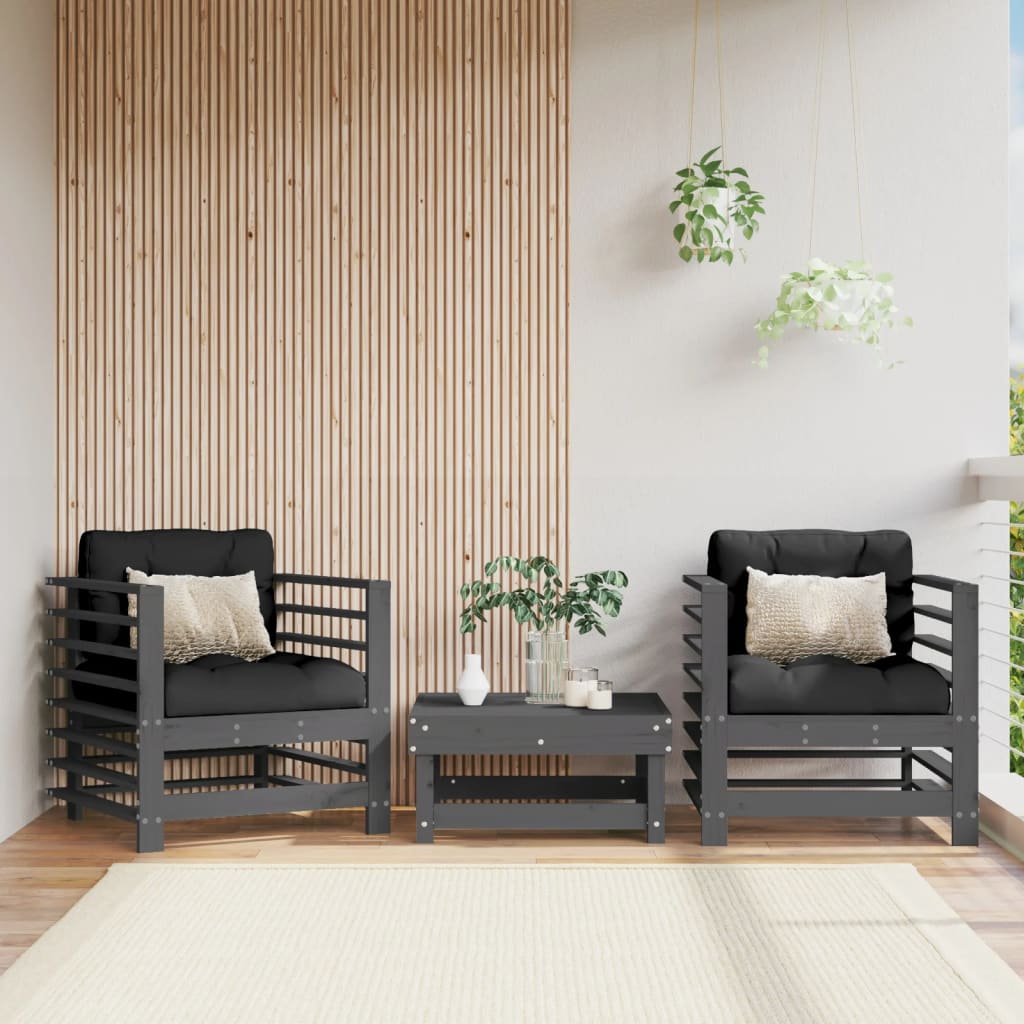 Tuinstoelen 2 st met kussens massief grenenhout grijs is nu te koop bij PeponiXL, paradijselijk wonen!
