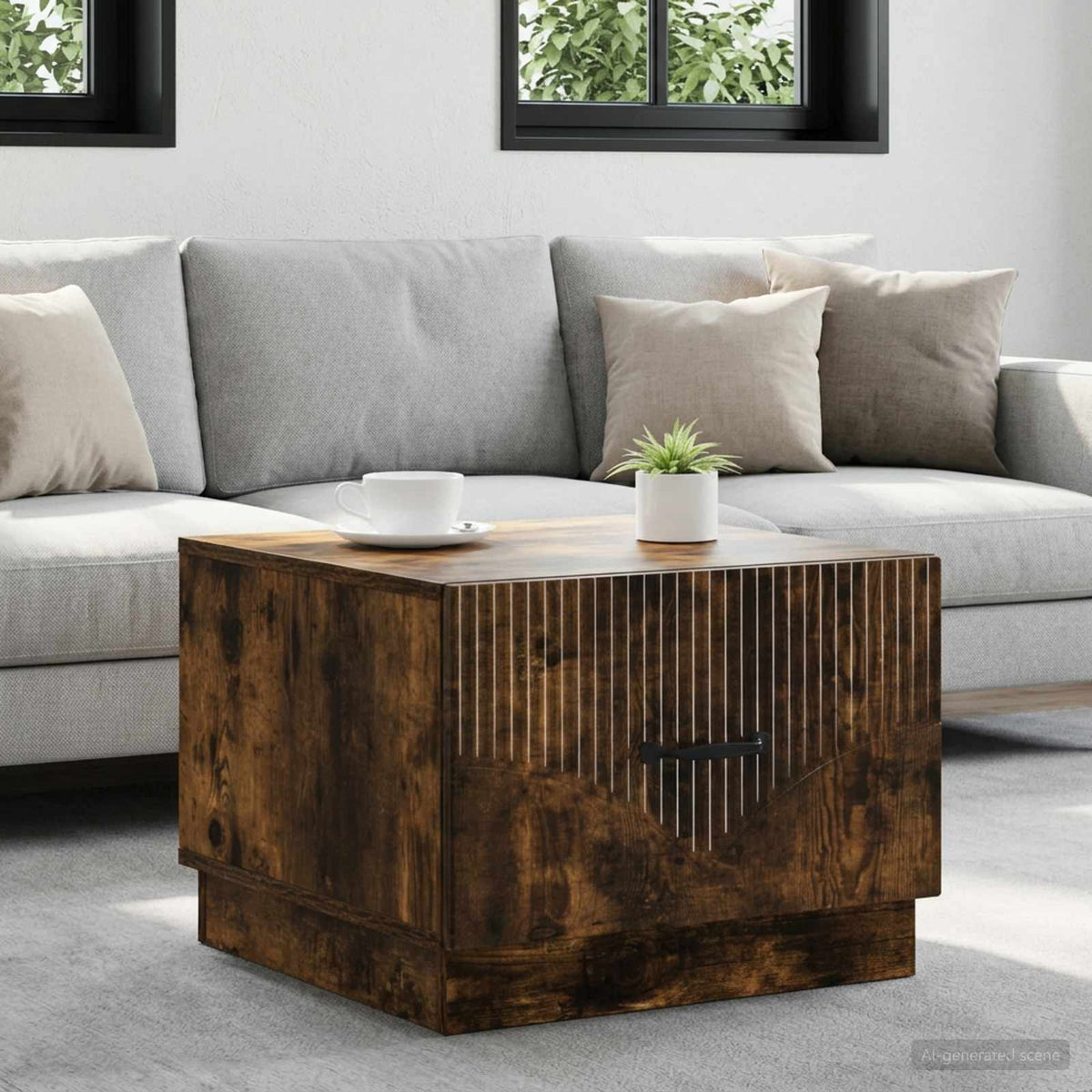 Salontafel met lade Gerookt eiken 49 x 50 x 37 cm Bewerkt hout is nu te koop bij PeponiXL, paradijselijk wonen!