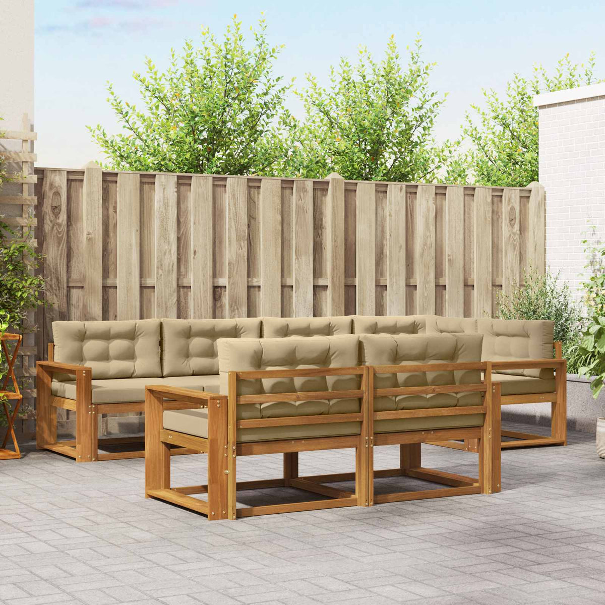 Buiten bankenset met kussen 7 pcs Natuurlijk en Beige is nu te koop bij PeponiXL, paradijselijk wonen!