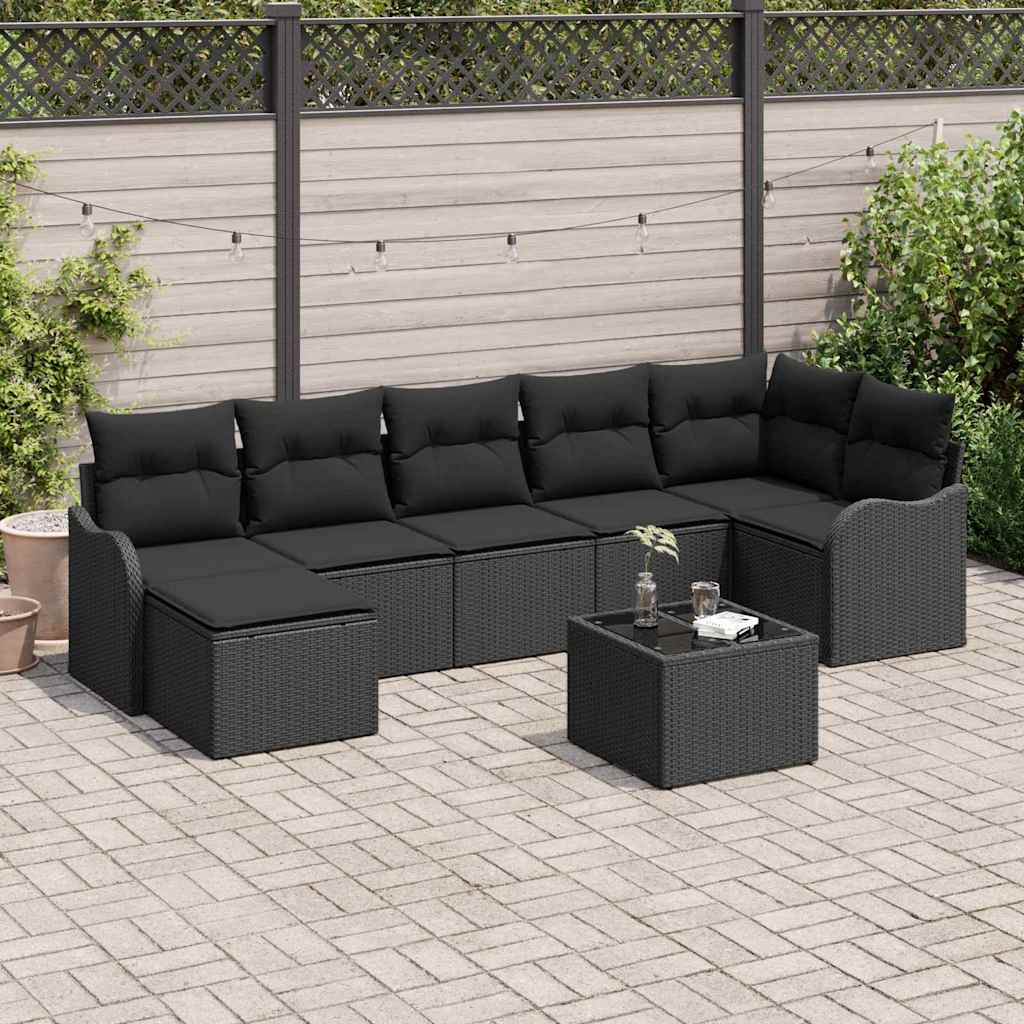 Tuin Sofa Set met kussen 8 pcs Zwart Poly riet is nu te koop bij PeponiXL, paradijselijk wonen!