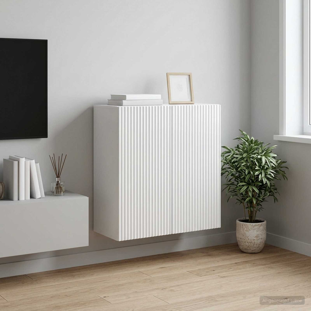 Wandkast Hoogglans Wit 59 x 31 x 60 cm Bewerkt hout is nu te koop bij PeponiXL, paradijselijk wonen!