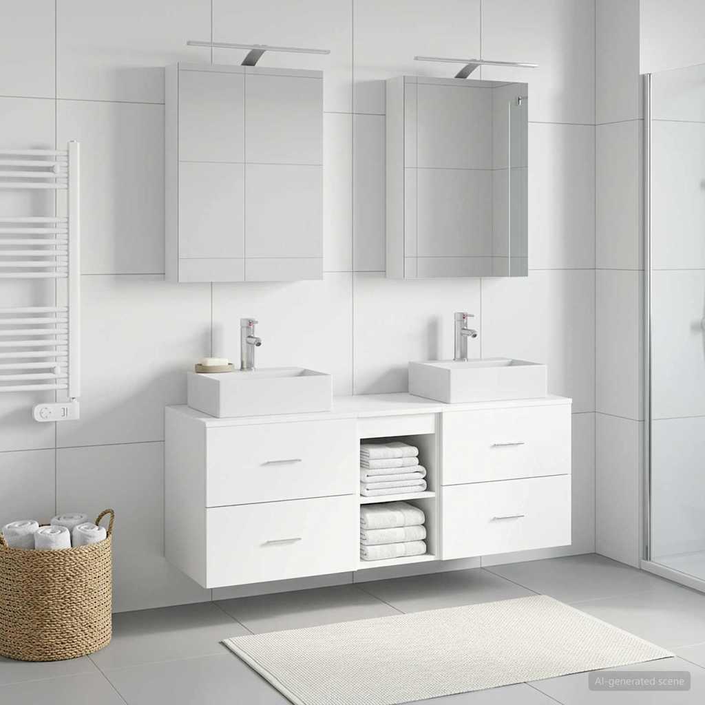 vidaXL Badkamermeubelset 5 st Wit Bewerkt hout en glas