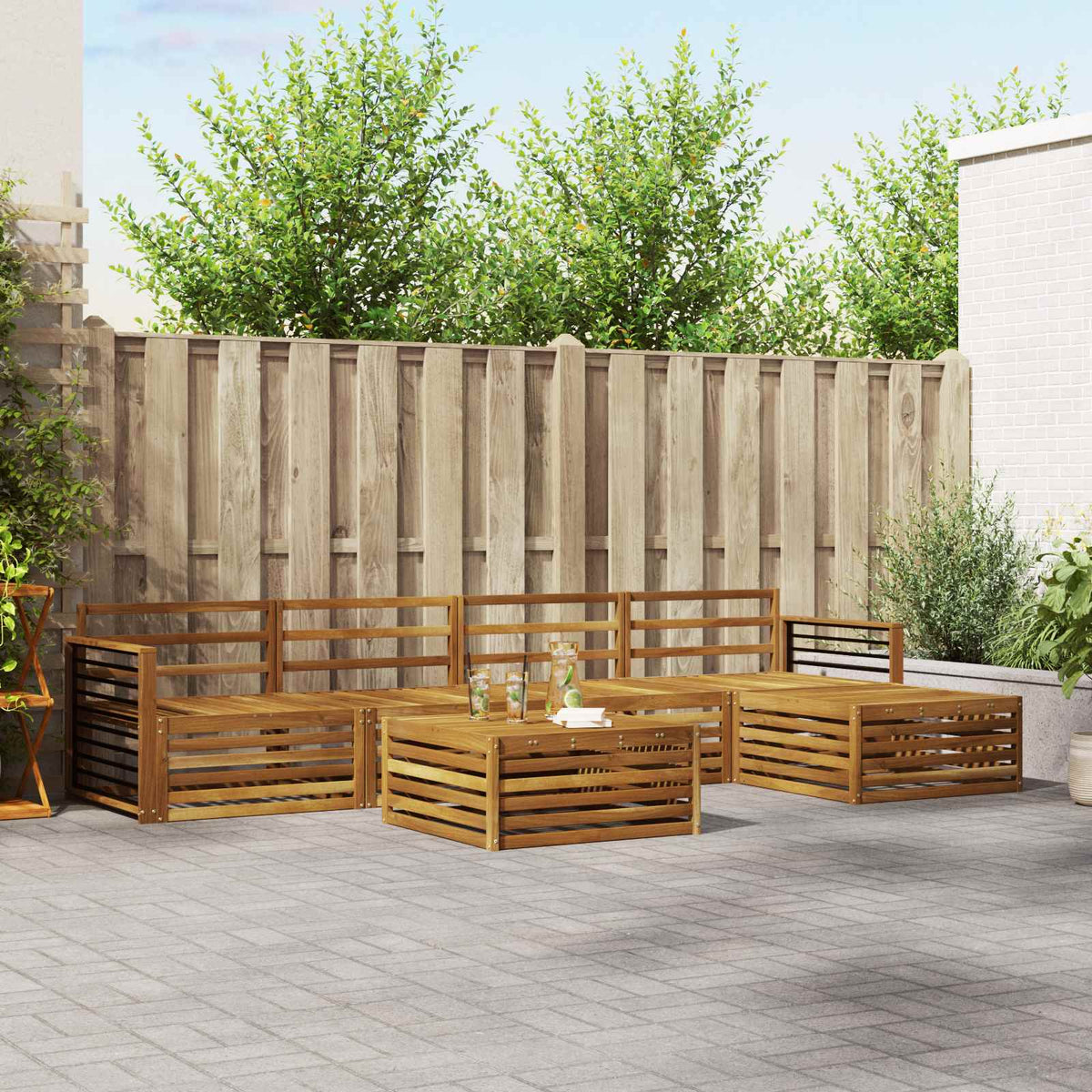 Buiten bankenset 6 pcs Naturel Massief Acaciahout is nu te koop bij PeponiXL, paradijselijk wonen!