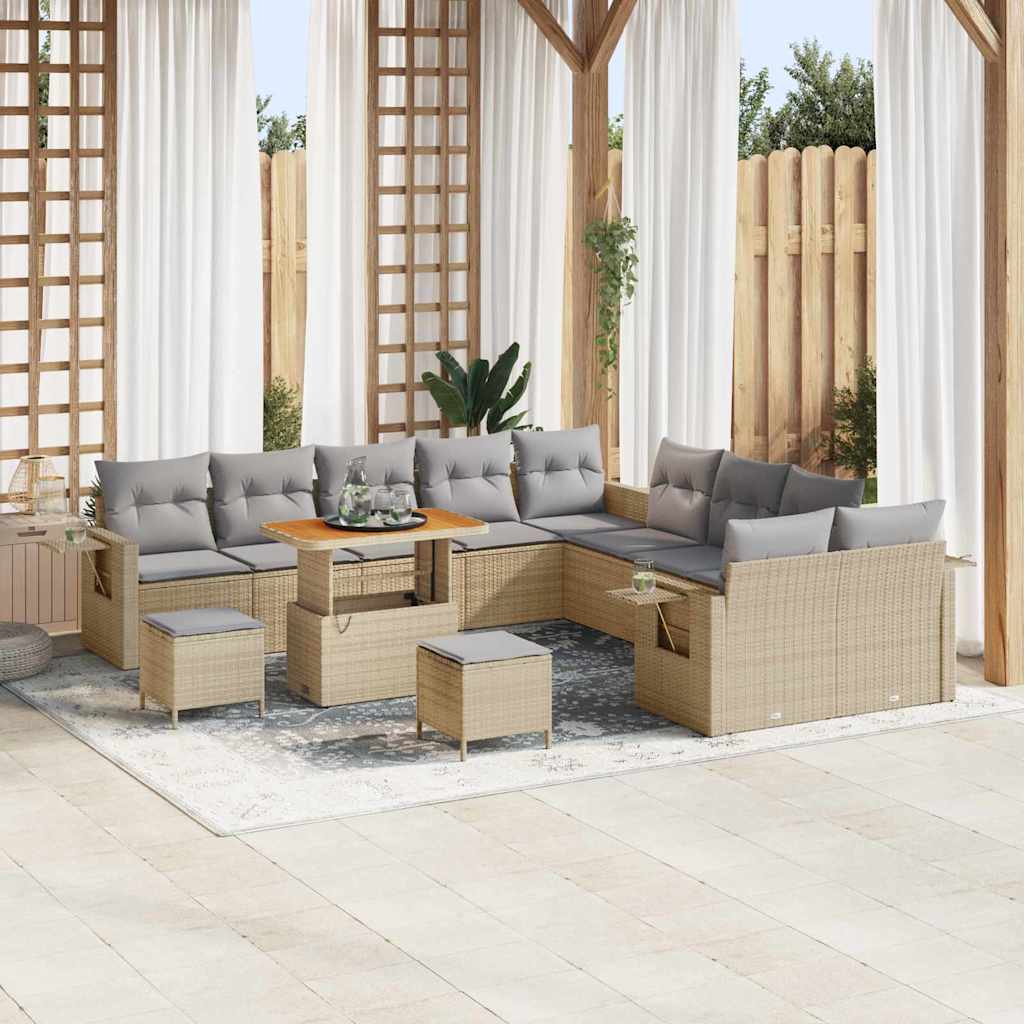 Tuinbankenset 13 pcs Beige poly rattan is nu te koop bij PeponiXL, paradijselijk wonen!