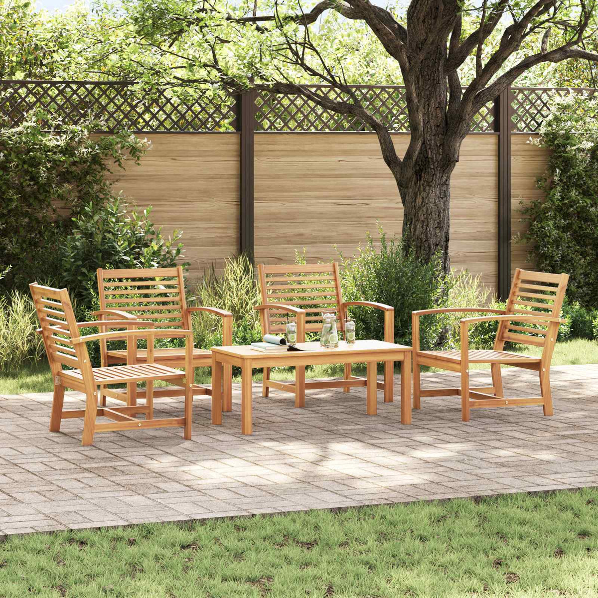 Tuinbankenset 5 pcs Naturel Massief Teakhout is nu te koop bij PeponiXL, paradijselijk wonen!