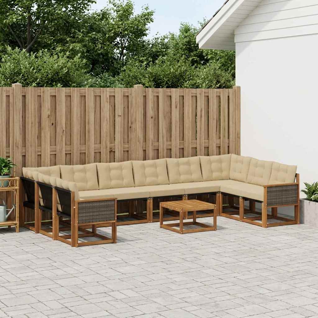 Buiten bankenset met kussen 11 pcs Natuurlijk en Beige is nu te koop bij PeponiXL, paradijselijk wonen!