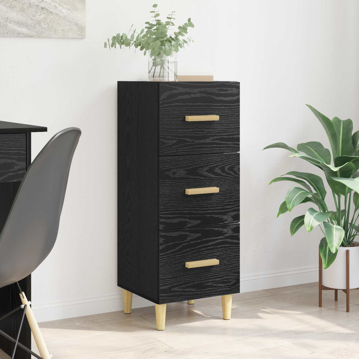 Dressoir met lade Zwart eiken 34.5 x 34 x 90 cm Bewerkt hout is nu te koop bij PeponiXL, paradijselijk wonen!