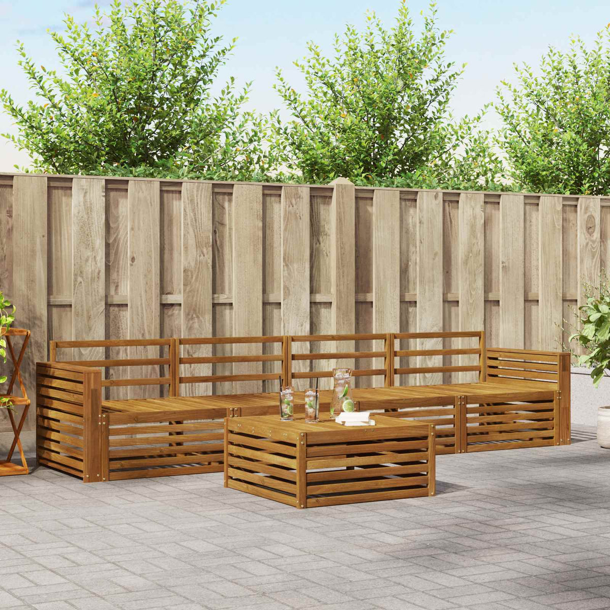 Buiten bankenset 5 pcs Naturel Massief Acaciahout is nu te koop bij PeponiXL, paradijselijk wonen!