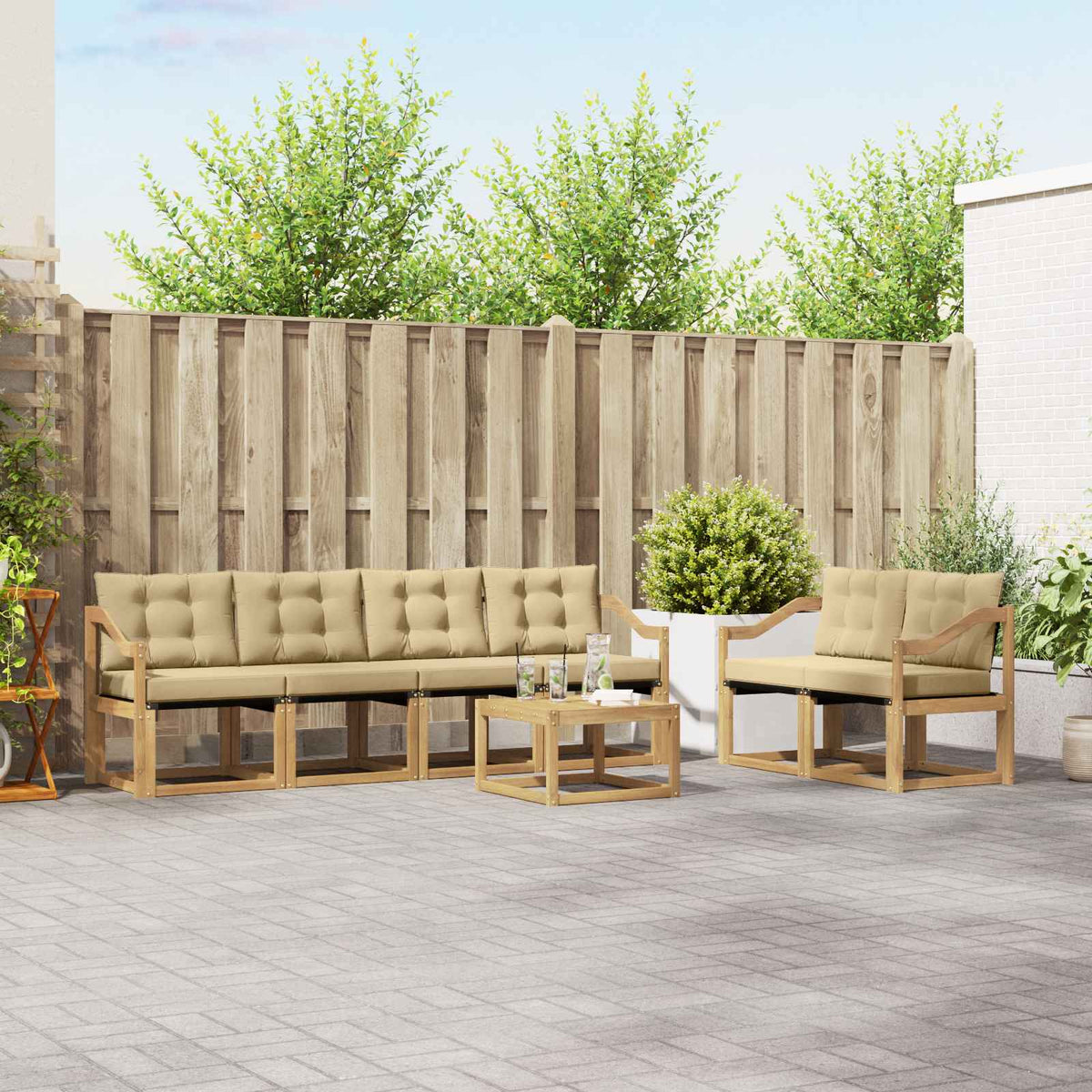 Buiten bankenset met kussen 7 pcs Wit en Beige is nu te koop bij PeponiXL, paradijselijk wonen!