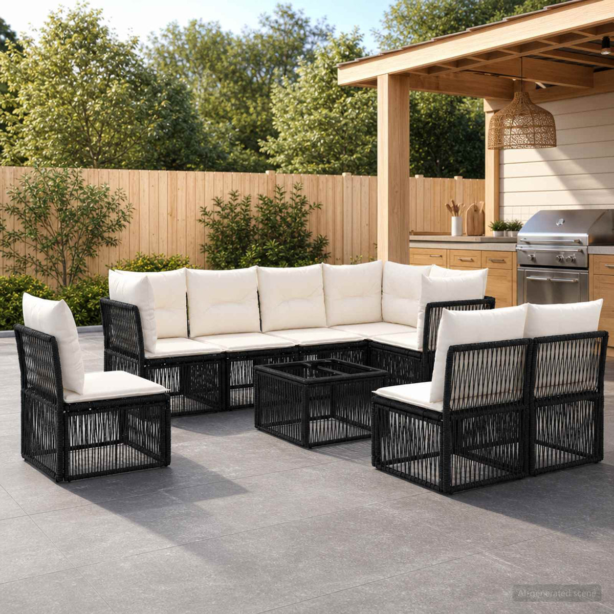 Tuinbankenset 9 pcs Zwart poly rattan is nu te koop bij PeponiXL, paradijselijk wonen!