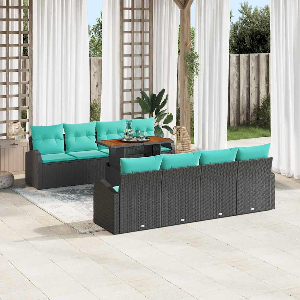 Tuin Sofa Set met opslag 9 pcs Zwart Poly riet is nu te koop bij PeponiXL, paradijselijk wonen!
