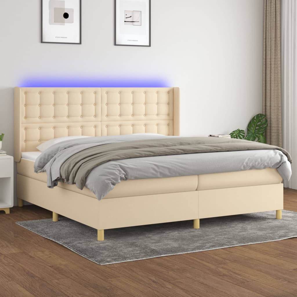 Boxspring met matras en LED stof crèmekleurig 200x200 cm is nu te koop bij PeponiXL, paradijselijk wonen!