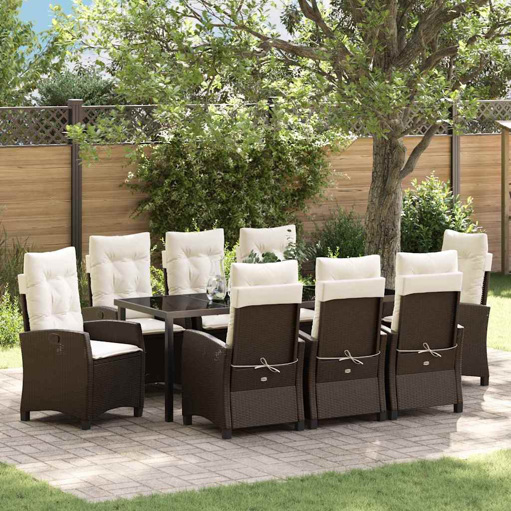 Tuin eettafelset met kussen 9 pcs Bruin poly rattan is nu te koop bij PeponiXL, paradijselijk wonen!
