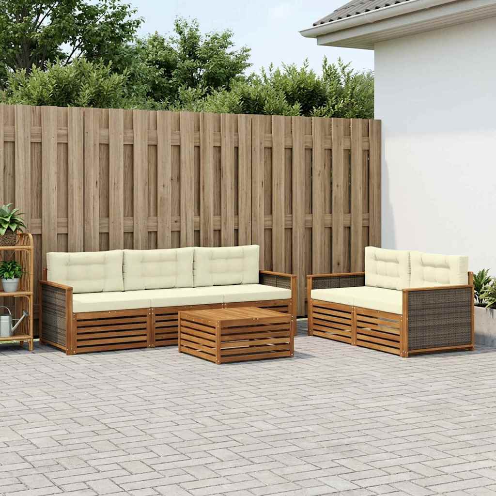 Buiten bankenset met kussen 6 pcs Natuurlijk en Crème is nu te koop bij PeponiXL, paradijselijk wonen!